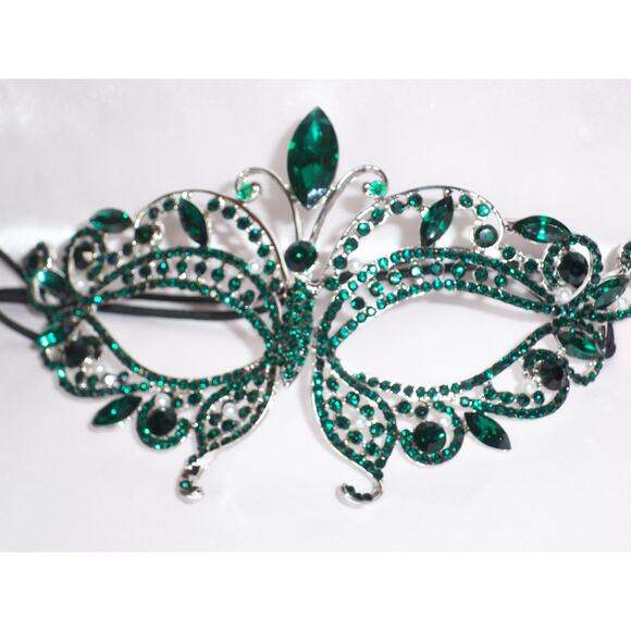 Green rhinestone mask, masquerade costume ball party costume prom bridal mask - Picture 2 of 8